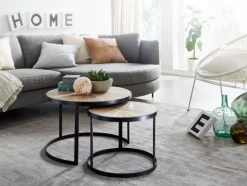 FineBuy Design Couchtisch Massivholz Wohnzimmertisch 2 teilig Rund Sofatisch
