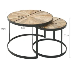 FineBuy Design Couchtisch Massivholz Wohnzimmertisch 2 teilig Rund Sofatisch