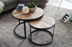 FineBuy Design Couchtisch Massivholz Wohnzimmertisch 2 teilig Rund Sofatisch