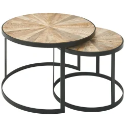FineBuy Design Couchtisch Massivholz Wohnzimmertisch 2 teilig Rund Sofatisch
