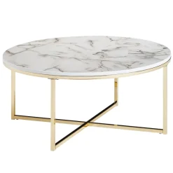 FineBuy Design Couchtisch Marmor Optik Wohnzimmertisch Ø 80 cm Tisch Rund Metall