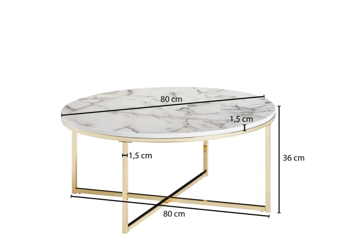 FineBuy Design Couchtisch Marmor Optik Wohnzimmertisch Ø 80 cm Tisch Rund Metall