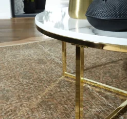 FineBuy Design Couchtisch Marmor Optik Wohnzimmertisch Ø 80 cm Tisch Rund Metall