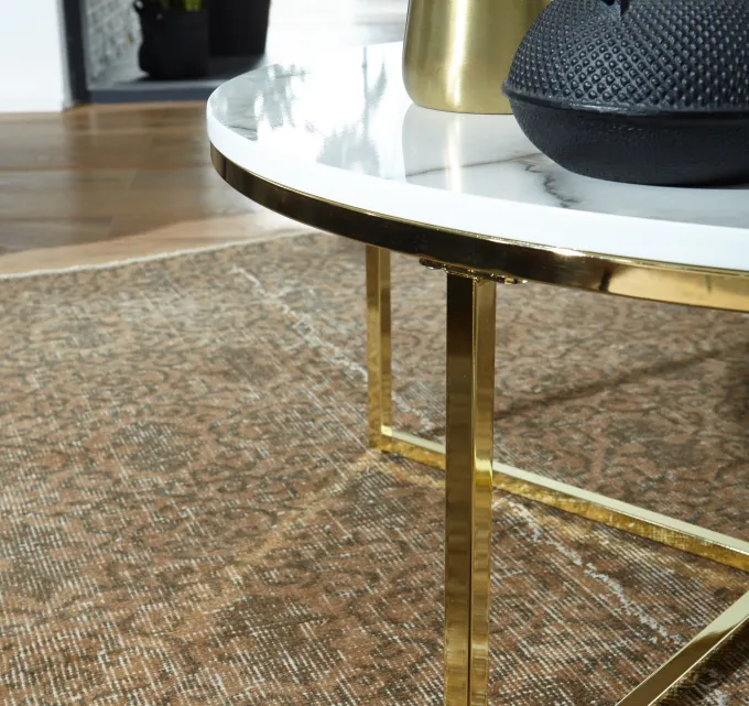 FineBuy Design Couchtisch Marmor Optik Wohnzimmertisch Ø 80 cm Tisch Rund Metall