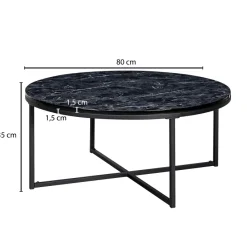 FineBuy Design Couchtisch Marmor Optik Wohnzimmertisch Ø 80 cm Tisch Rund Metall