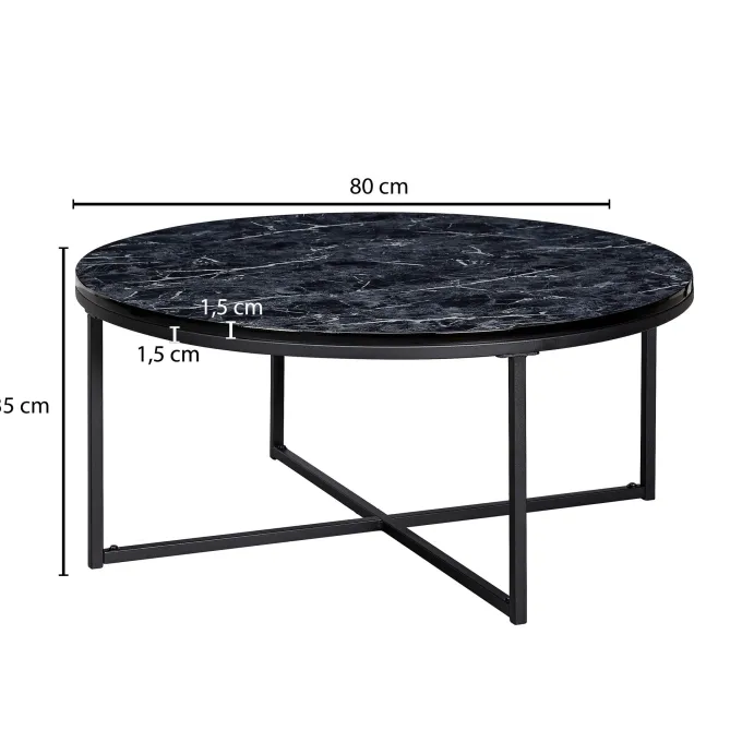 FineBuy Design Couchtisch Marmor Optik Wohnzimmertisch Ø 80 cm Tisch Rund Metall