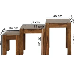 FineBuy Design Sheesham 3-teiliger Satz Beistell Tisch Massivholz Couchtisch
