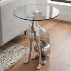 FineBuy Design Skulptur Deko Beistelltisch Hund aus Aluminium Farbe Silber