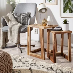 FineBuy 2er Set Beistelltisch Massivholz Wohnzimmer-Tisch Nachttisch Satztisch