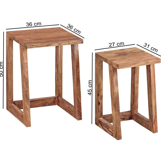 FineBuy 2er Set Beistelltisch Massivholz Wohnzimmer-Tisch Nachttisch Satztisch