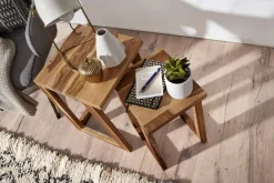 FineBuy 2er Set Beistelltisch Massivholz Wohnzimmer-Tisch Nachttisch Satztisch