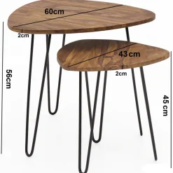 FineBuy 2er Set Beistelltisch FB51455 Sheesham Holz Metall Wohnzimmer Couchtisch