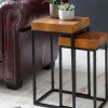 FineBuy 2er Set Beistelltisch FB51457 Sheesham Holz Metall Tisch Couchtisch
