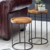 FineBuy 2er Set Beistelltische FB51458 Sheesham Holz Metall Tisch Couchtisch