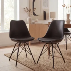 FineBuy 2er Set Esszimmerstuhl Küchenstuhl Kunstleder Design Polsterstuhl Stuhl