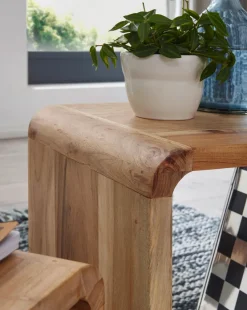 FineBuy 2er Set Satztisch Massivholz Wohnzimmertisch Landhaus Cube Beistelltisch