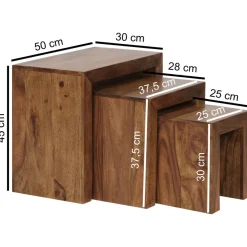 FineBuy 3er Set Satztisch Massivholz Wohnzimmertisch Landhausstil Beistelltisch