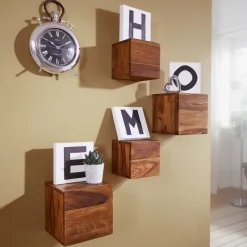 FineBuy 4er Set Wandregale Massivholz Holzregal Landhaus Hängeregal Wandboard