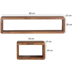 FineBuy 3er Set Wandregale Massivholz Holzregal Landhaus Wandboard Naturprodukt