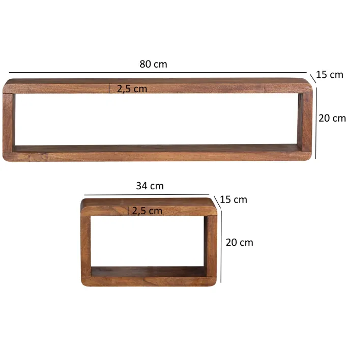 FineBuy 3er Set Wandregale Massivholz Holzregal Landhaus Wandboard Naturprodukt