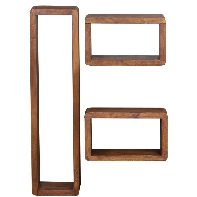 FineBuy 3er Set Wandregale Massivholz Holzregal Landhaus Wandboard Naturprodukt