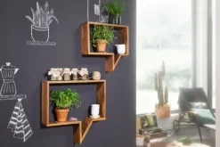 FineBuy 2er Set Wandregale Massivholz Sheesham Regal Wand Wandboard Cubes