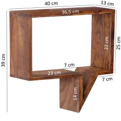 FineBuy 2er Set Wandregale Massivholz Sheesham Regal Wand Wandboard Cubes