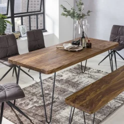 FineBuy Esstisch Massiv Esszimmertisch Holztisch Sheesham Holz Tisch