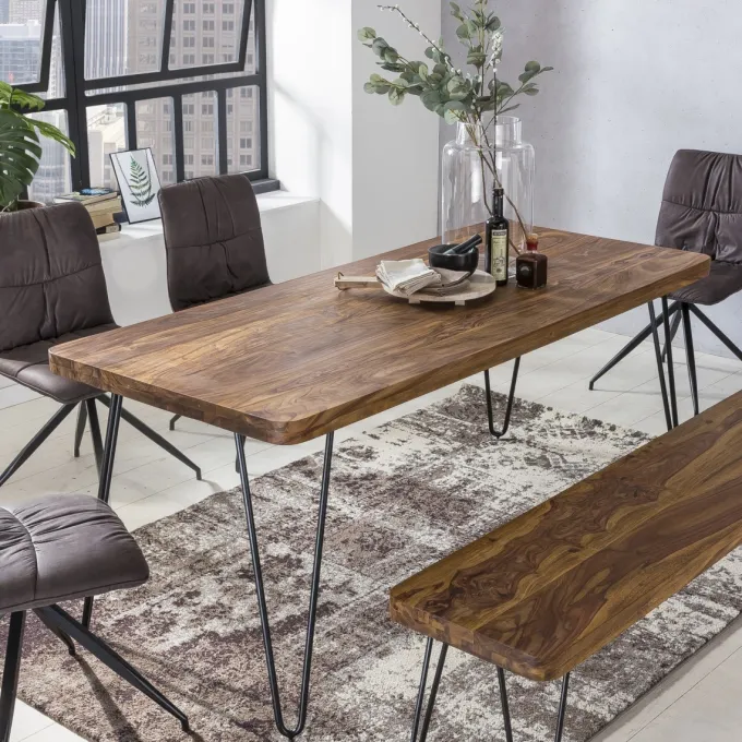 FineBuy Esstisch Massiv Esszimmertisch Holztisch Sheesham Holz Tisch