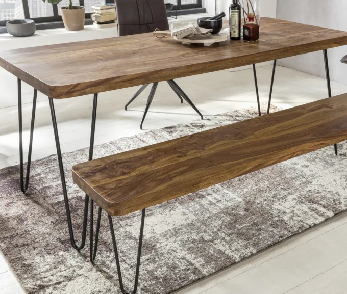 FineBuy Esstisch Massiv Esszimmertisch Holztisch Sheesham Holz Tisch