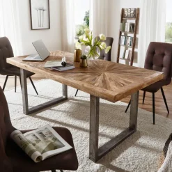 FineBuy Esstisch Natur Küchentisch Holz Esszimmertisch Massiv Industrial Tisch