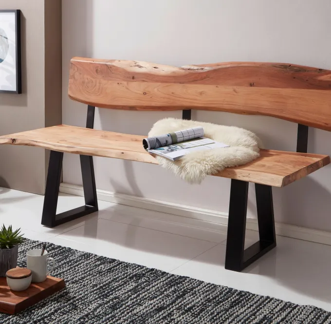 FineBuy Esszimmerbank 160cm Essbank mit Lehne Baumkante Sitzbank Bank Holz