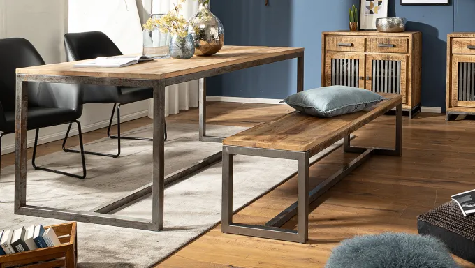 FineBuy Esszimmerbank Mango Massivholz 120x46x45 cm Holzbank Essbank ohne Lehne