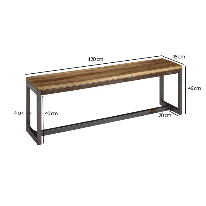 FineBuy Esszimmerbank Mango Massivholz 120x46x45 cm Holzbank Essbank ohne Lehne