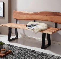 FineBuy Esszimmerbank TREE 180cm Essbank mit Lehne Baumkante Sitzbank Bank Holz