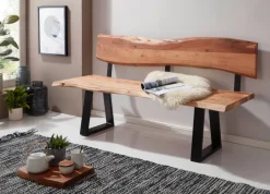 FineBuy Esszimmerbank TREE 180cm Essbank mit Lehne Baumkante Sitzbank Bank Holz