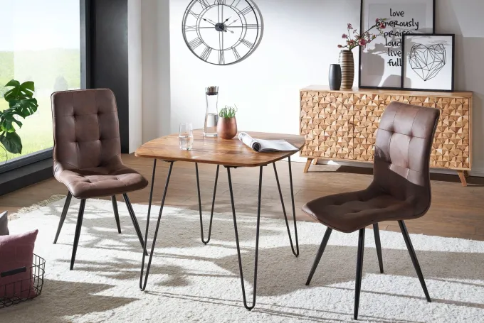 FineBuy Esszimmertisch Esstisch mit Metallbeinen Tisch Massivholz Holztisch