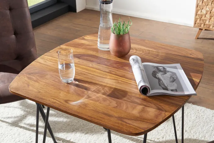 FineBuy Esszimmertisch Esstisch mit Metallbeinen Tisch Massivholz Holztisch