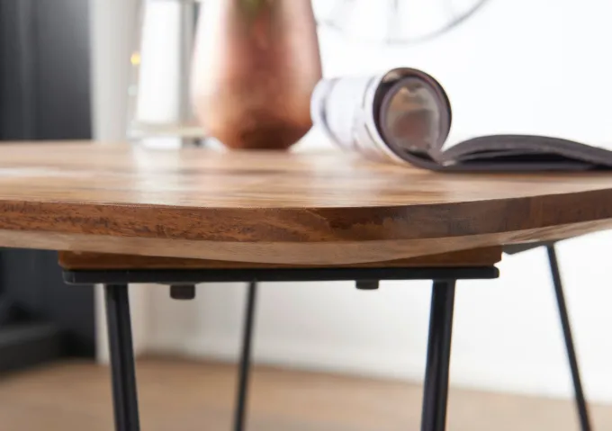 FineBuy Esszimmertisch Esstisch mit Metallbeinen Tisch Massivholz Holztisch