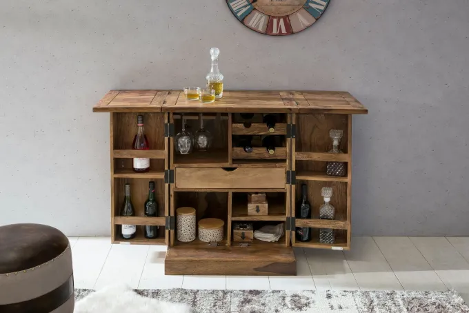 FineBuy Hausbar Massivholz Weinbar Weinschrank Kleiner Barschrank Alkoholschrank