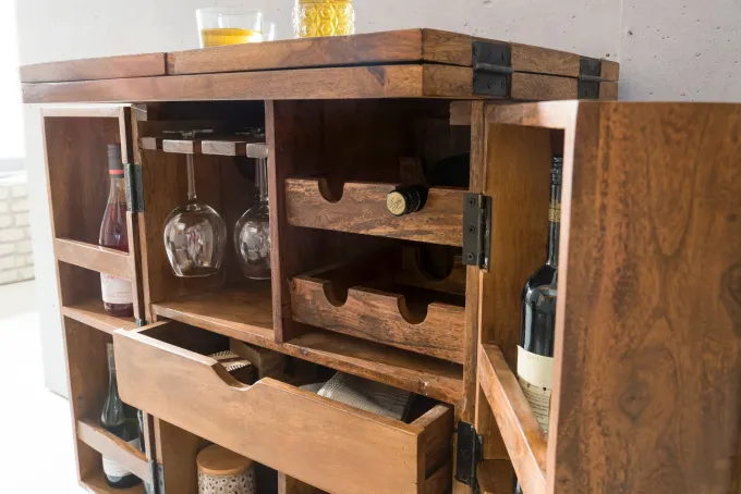 FineBuy Hausbar Massivholz Weinbar Weinschrank Kleiner Barschrank Alkoholschrank