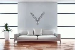 FineBuy Hirschgeweih Wanddekoration Alu Aluminium Silber Wandgeweih Geweih