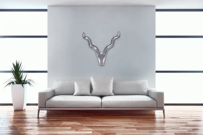 FineBuy Hirschgeweih Wanddekoration Alu Aluminium Silber Wandgeweih Geweih