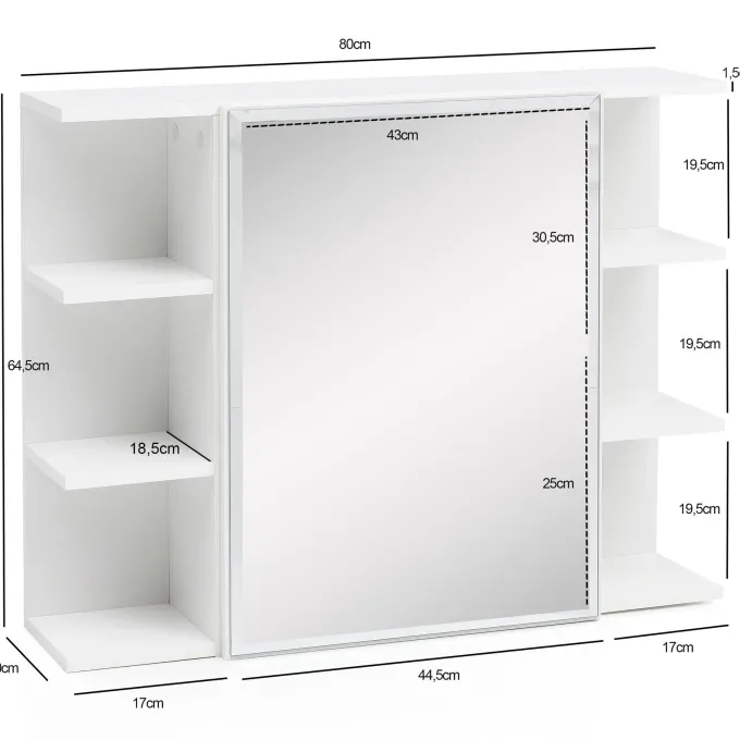 FineBuy Hängeschrank Modern 80x64,5x20cm Wandschrank Holz Spiegelschrank Weiß