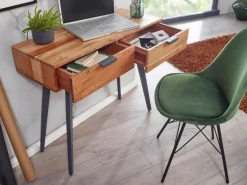 FineBuy Konsolentisch 90 cm Akazie Schreibtisch Massivholz / Metall Schminktisch