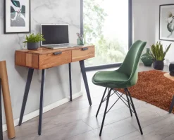 FineBuy Konsolentisch 90 cm Akazie Schreibtisch Massivholz / Metall Schminktisch