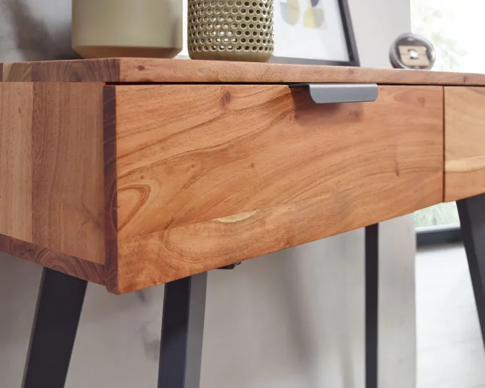 FineBuy Konsolentisch 90 cm Akazie Schreibtisch Massivholz / Metall Schminktisch