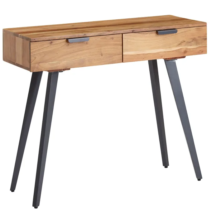 FineBuy Konsolentisch 90 cm Akazie Schreibtisch Massivholz / Metall Schminktisch
