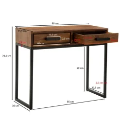 FineBuy Konsolentisch Sheesham Massivholz 90x76x36 cm Flurtisch Anrichte Schmal
