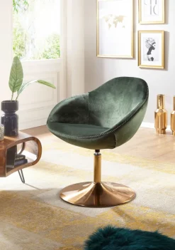 FineBuy Loungesessel SIRAN Drehstuhl Clubsessel Samt Cocktailsessel Barsessel